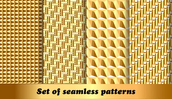 金色の幾何学的シームレスなパターンのイラストセット — ストックベクタ