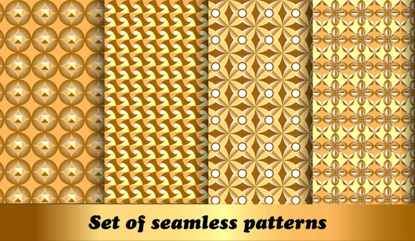 Illustration set of golden geometric seamless patterns — Stock Vector