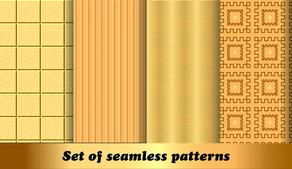 Illustration set of golden geometric seamless patterns — Stock Vector