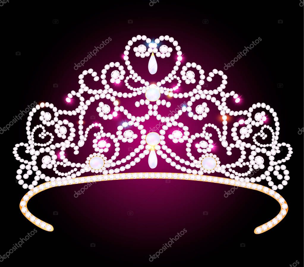 illustration beautiful diadem crown female with glitter on a dar