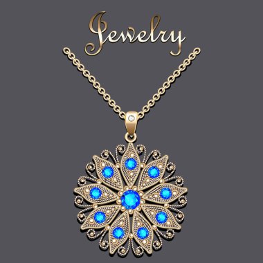 Filigran ve değerli taşlı altın kolyenin tasviri