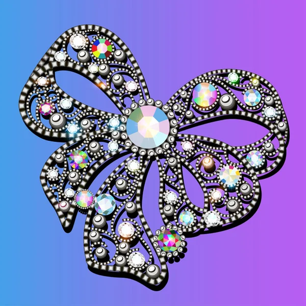 Bijou d'illustration arc de broche avec pierres précieuses — Image vectorielle