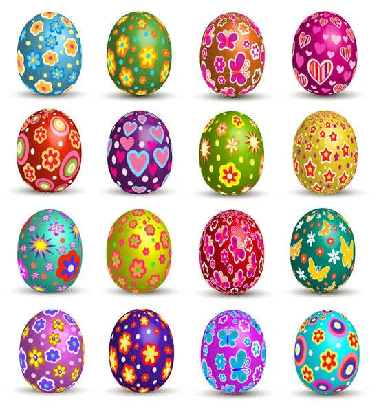 Ilustração de um conjunto de ovos de Páscoa no fundo branco —  Vetores de Stock