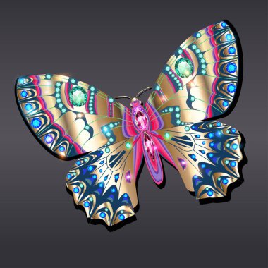 Değerli taşlar mücevher altın kelebek broş kolye. Yansıma ile güzel dekorasyon.