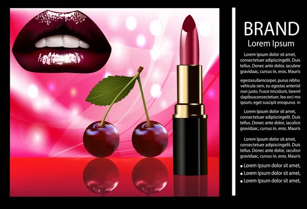 Illustratie Van Glanzende Glamoureuze Lippen Cherry Lippenstift — Stockvector