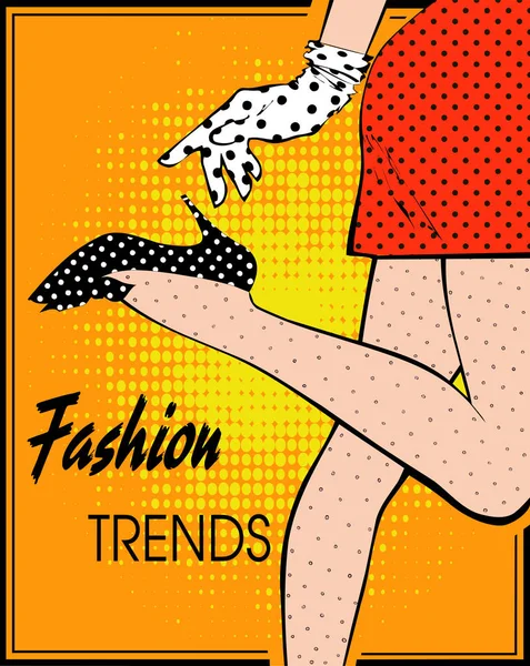 Ilustración Estilo Del Arte Pop Piernas Femeninas Zapatos Lunares Con — Archivo Imágenes Vectoriales