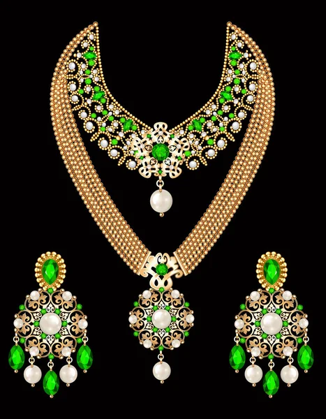 Illustration Set Jewelry Necklace Earrings Wedding — Stock Vector