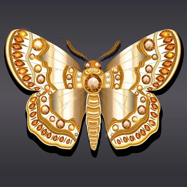 Joyas Colgante Broche Mariposa Oro Piedras Preciosas Hermosa Decoración Con — Vector de stock