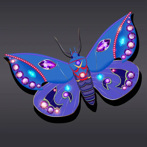宝石の宝石でジュエリーゴールド蝶のブローチペンダント 反射と美しい装飾 — ストックベクタ