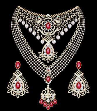 Kolye ve küpe çizimleri, düğün kadını elması.