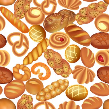 Unlu mamuller, çörekler, tartlar ile dikişsiz desen İllüstrasyon