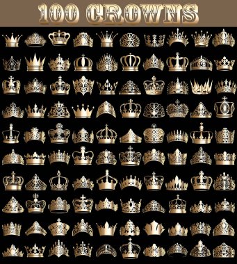 Vintage altın 100 taç ve diadems büyük bir set İllüstrasyon