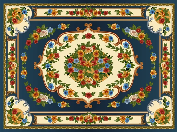Illustration Eines Hellen Bunten Teppichs Mit Floralen Ornamenten — Stockvektor