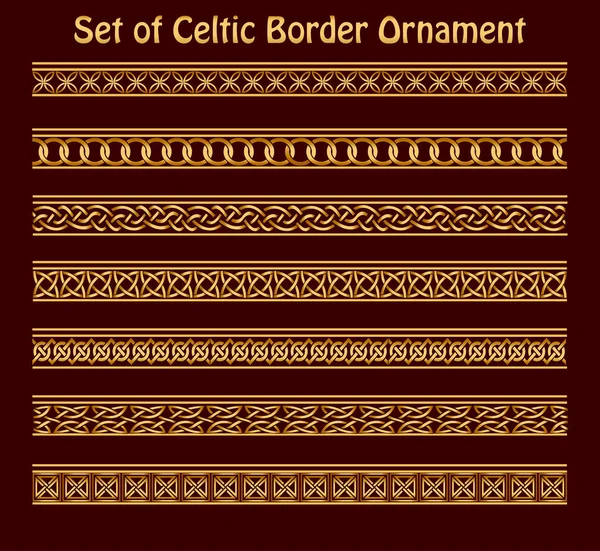 Ilustracja Zestawu Bezszwowe Złote Celtic Ornament Obramowania Ramek — Wektor stockowy