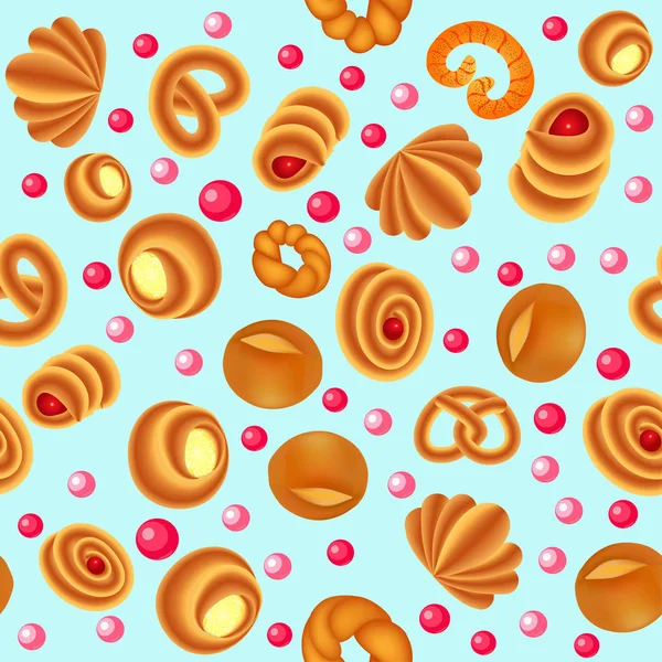 Illustration Motif Sans Couture Avec Des Produits Boulangerie Des Brioches — Image vectorielle