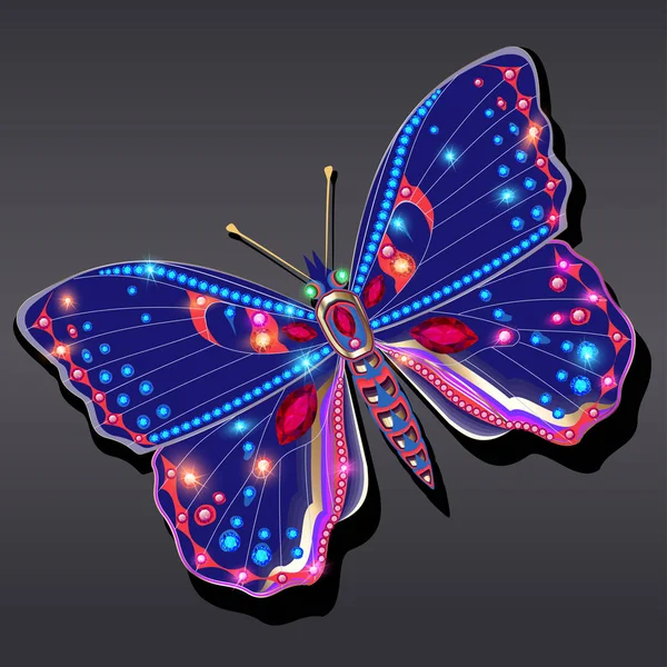 Ékszer Arany Pillangó Bross Medál Drágakövekkel Gyönyörű Dekoráció Tükörképe — Stock Vector