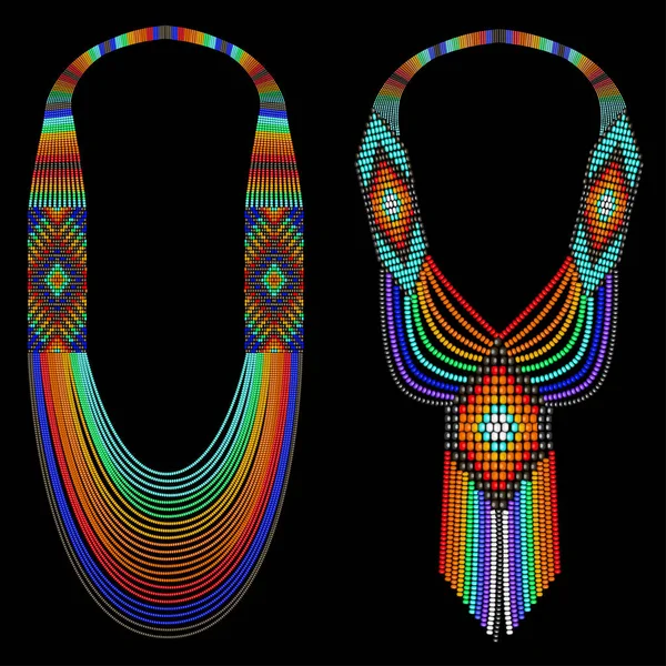 Illustration Set Rainbow Bead Necklace Black Background — Stock Vector