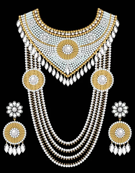 Illustrazione di una serie di gioielli: collana e orecchini per matrimonio — Vettoriale Stock