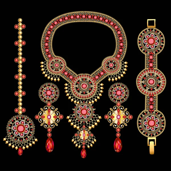 Illustration d'un ensemble de bijoux : collier et boucles d'oreilles pour wedd — Image vectorielle