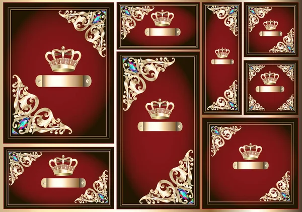 Illusztráció Meg Királyi Kártya Arany Dísz Korona — Stock Vector