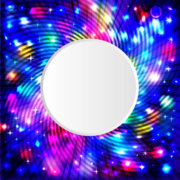 スペーススターとテキストの白い円を持つイラストの明るい背景 — ストックベクタ