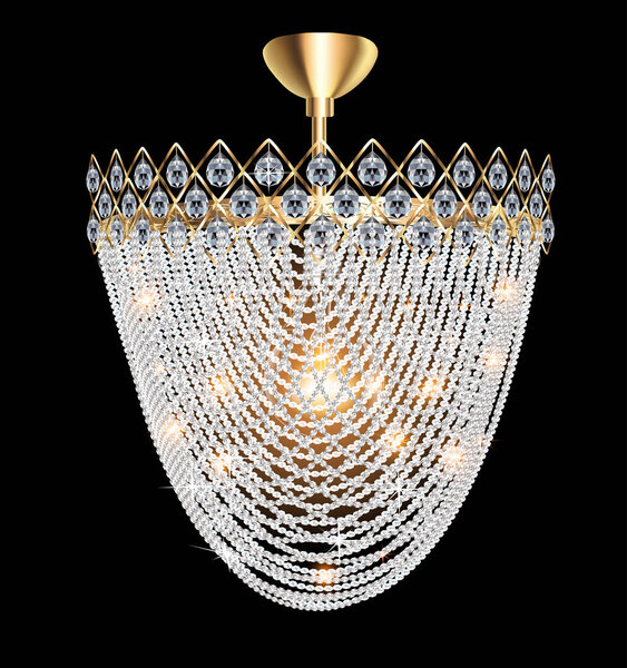 Illustration of a beautiful luminous crystal chandelier on a dark background