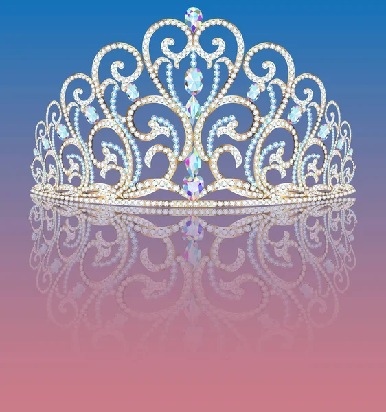 Illustration Female Jewelry Crown Tiara Precious Stones Reflection — Stock Vector
