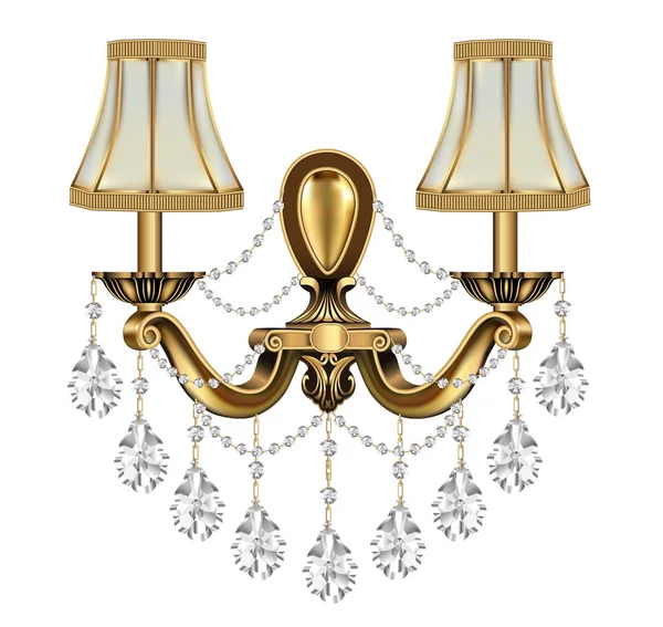 Illustration Lamp Sconce Bronze Vintage Crystal Pendants White Background — Stock Vector