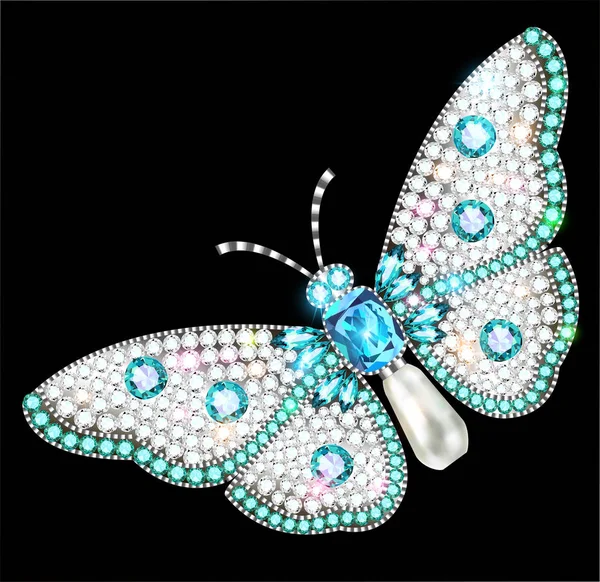 Ilustración Una Mariposa Broche Joyería Con Piedras Preciosas — Vector de stock