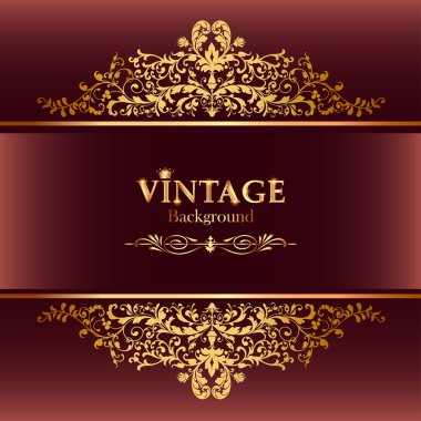 İllüstrasyon klasik arka plan, zarif antikalar, Viktorya dönemi altını, çiçek süsü, barok çerçeve, güzel bir davet..