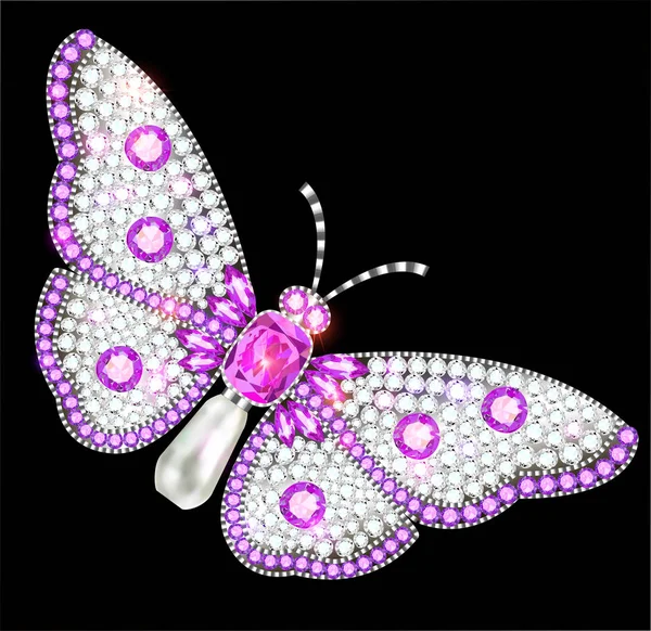宝石をちりばめたジュエリーブローチ蝶のイラスト — ストックベクタ