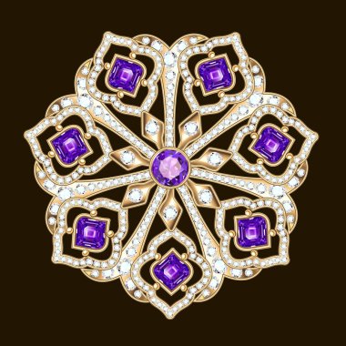 Mandala broş mücevherleri, tasarım elementi. Geometrik vintage süslemeli arkaplan.