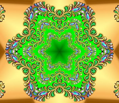  Tavus kuşu tüyü mücevher taşları olan altın arka plan