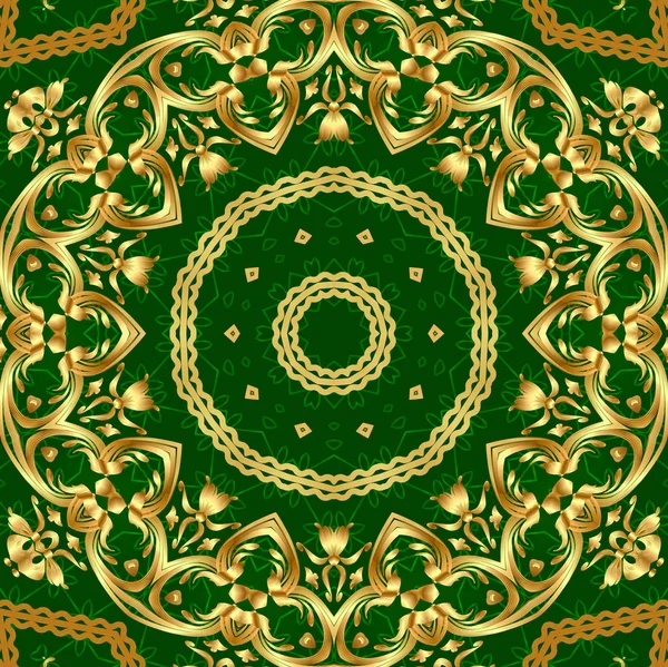 Fundo verde com um ornamento de ouro — Fotografia de Stock