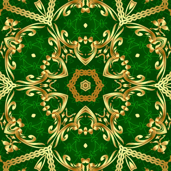 Зеленый фон с золотым орнаментом — стоковое фото