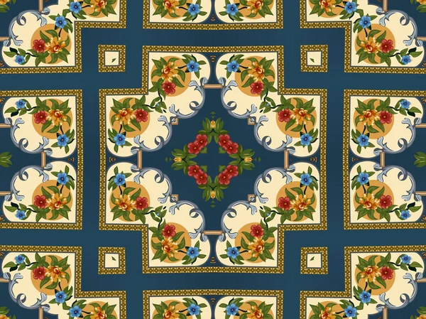 Ilustración de una brillante alfombra multicolor con adornos florales — Foto de Stock