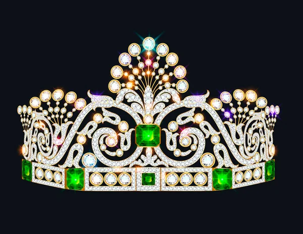 一个美丽的皇冠 头冠上有宝石和珍珠 用于设计的矢量冠元 — 图库矢量图片