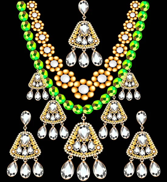 Иллюстрационный Набор Ожерелья Серьги Свадебный Бриллиант — стоковый вектор