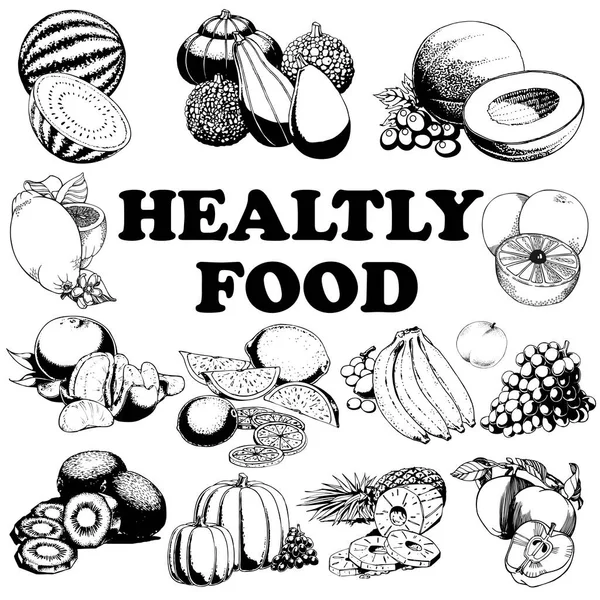 健康食品のイラストの手描きセット — ストックベクタ