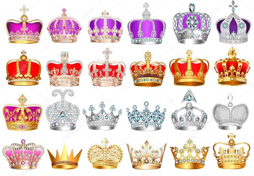 illustration set of crowns with precious stones