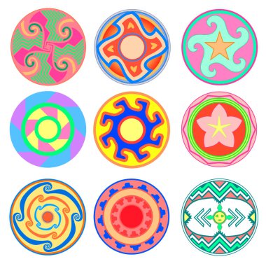 Amerikan süsleme roketlerinin etnik kabile tasarım elemanlarının çizim vektörü.