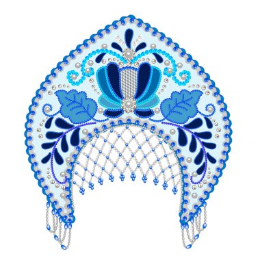 Stock Illustration Russian national headdress kokoshnik altın süs ve boncuklarla