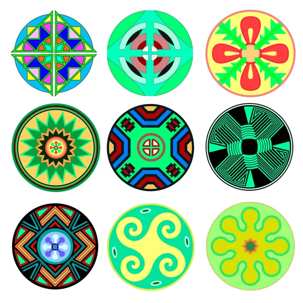 Illustration Vector Set Ethnic Tribal Design Elements American Ornamental Rosettes — Stock Vector