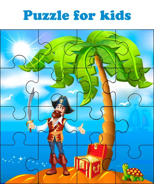Puzzle Juego Para Niños Pirata Isla Del Tesoro Hoja Entrenamiento — Archivo Imágenes Vectoriales