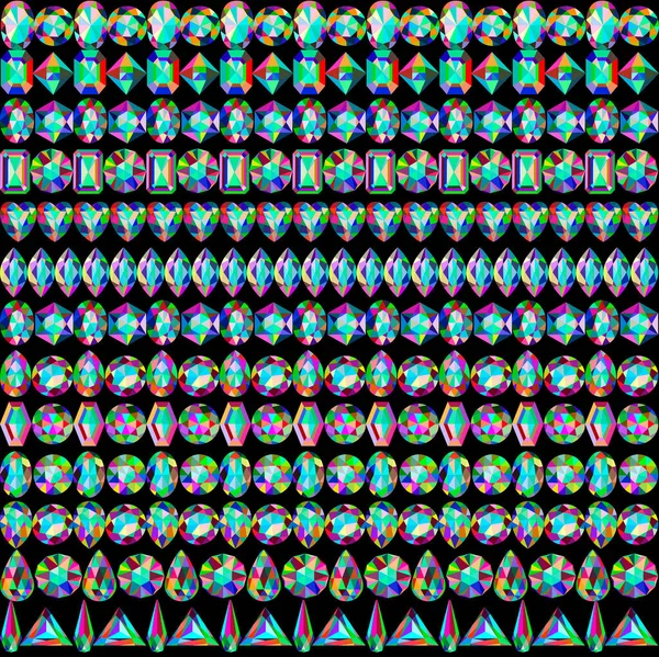 Иллюстрация Набора Бесшовных Границ Драгоценных Камней Различных Цветов Форм Разрезов — стоковый вектор
