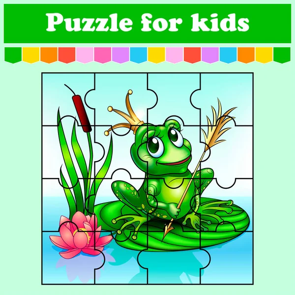 Puzzle Juego Para Niños Princesa Rana Hoja Trabajo Educación Página — Archivo Imágenes Vectoriales