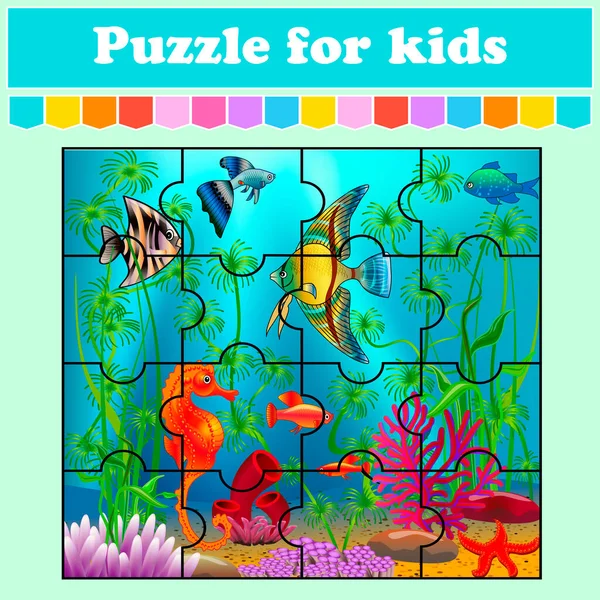 Puzzelspel Voor Kinderen Vissen Zee Werkblad Voor Onderwijs Kleur Activiteitenpagina — Stockvector