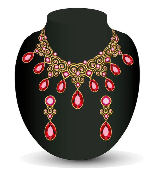 Ilustración Conjunto Collar Pendientes Boda Diamante Femenino — Vector de stock