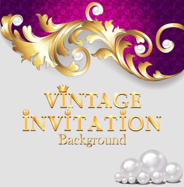 İllüstrasyon klasik arka plan, zarif antikalar, Viktorya dönemi altını, çiçek süsü, barok çerçeve, güzel bir davet..