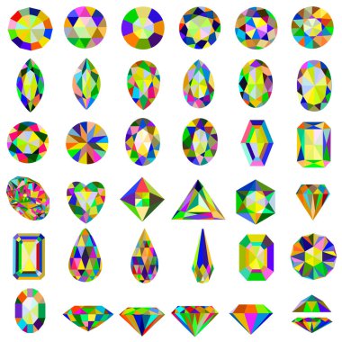 Farklı kesiklerden oluşan değerli ve yapay taşlar.